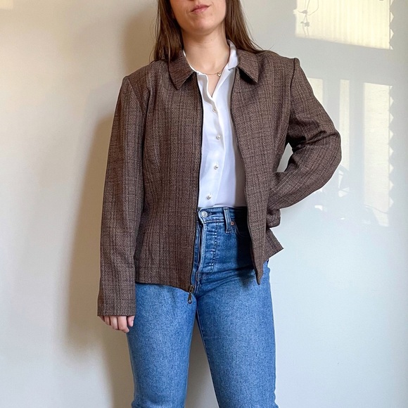 Vintage plaid zip-up collared jacket - Picture 2 of 6